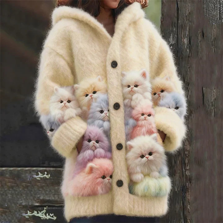 Kelsie | Cozy Cardigan with Hood and Cats