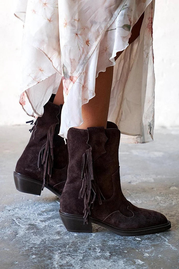 Camille™ | Suede Fringe Ankle Boots