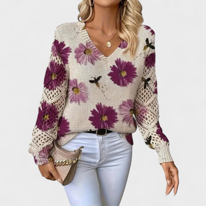 Milena - Elegant Sweater with Floral Motif