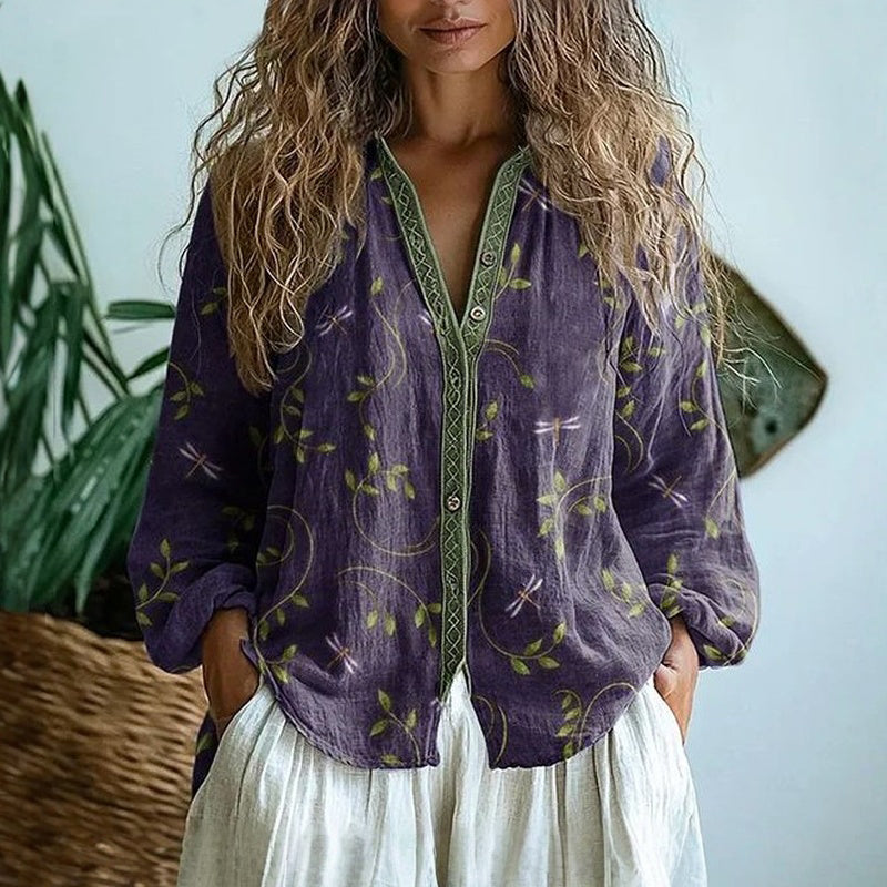 Mary Boutique™  | Ambre - Vintage Leaf Print Blouse