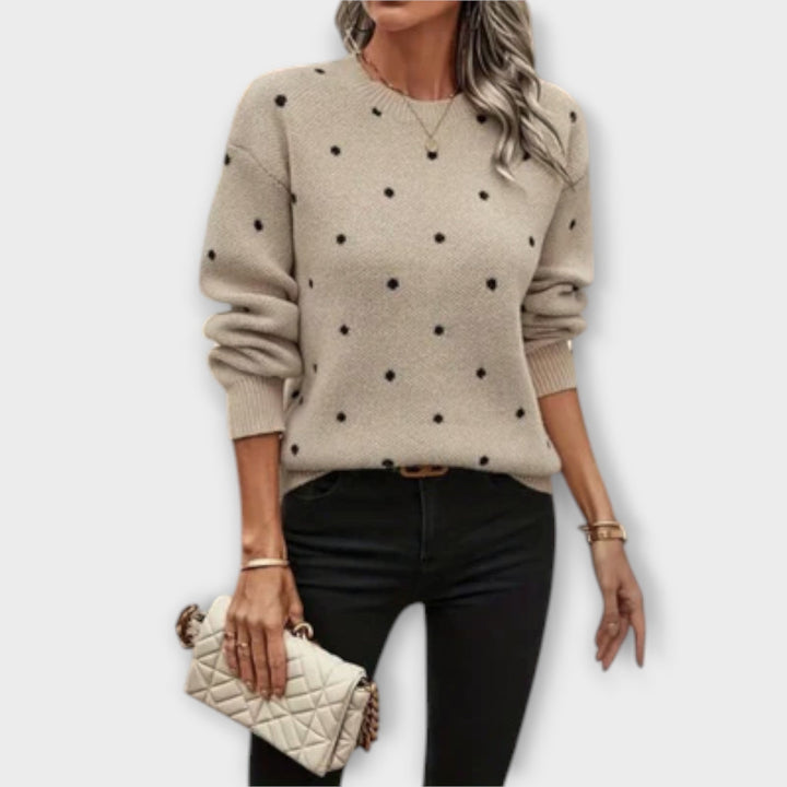 Ava – Flared Long Sleeve Knit Sweater with Dots