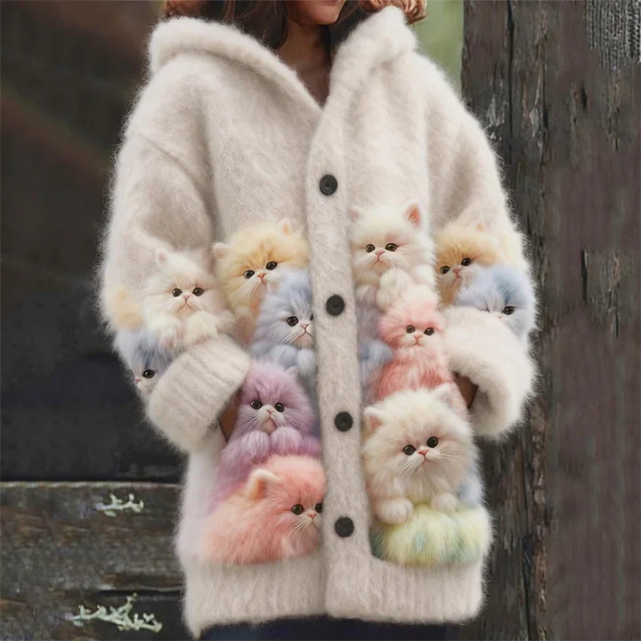 Kelsie | Cozy Cardigan with Hood and Cats
