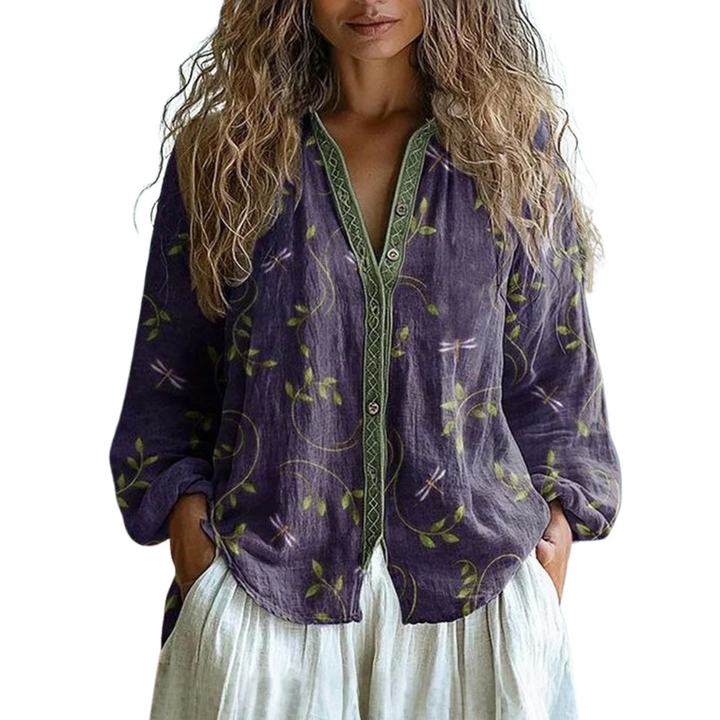 Mary Boutique™  | Ambre - Vintage Leaf Print Blouse