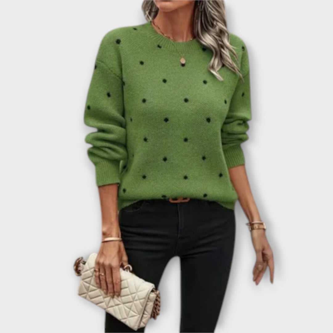 Ava – Flared Long Sleeve Knit Sweater with Dots