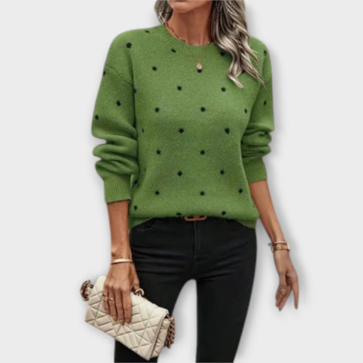 Ava – Flared Long Sleeve Knit Sweater with Dots