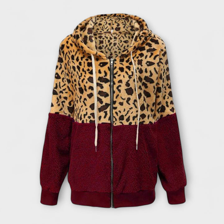 Lea - Fleece Jacket with Hood in Leopard Print