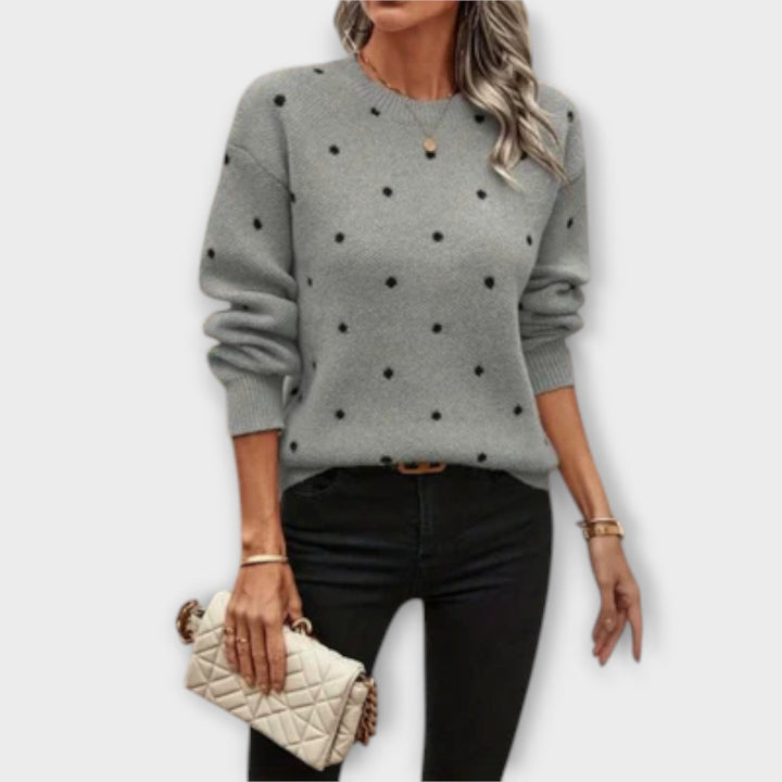 Ava – Flared Long Sleeve Knit Sweater with Dots