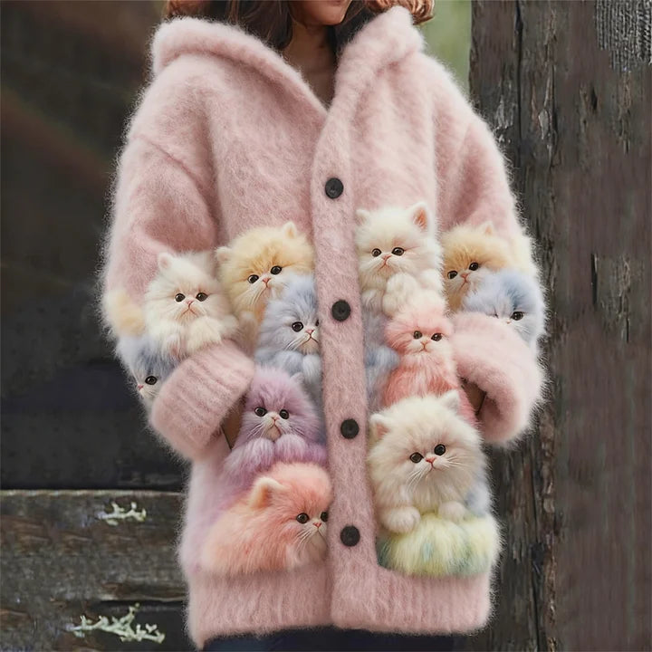 Kelsie | Cozy Cardigan with Hood and Cats