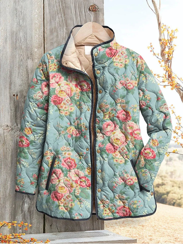 Women's jacket with a beautiful floral print, quilted (Pre-order, see description)