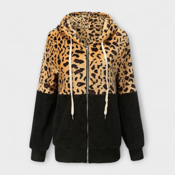 Lea - Fleece Jacket with Hood in Leopard Print