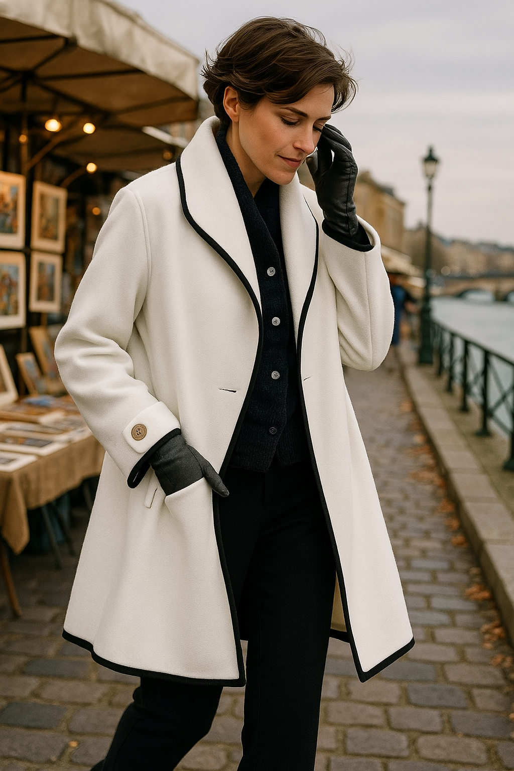 Naya | Chic coat with contrasting collar for women