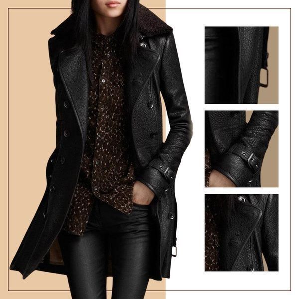 Amicie | Long Leather Coat with Fur Collar for Women