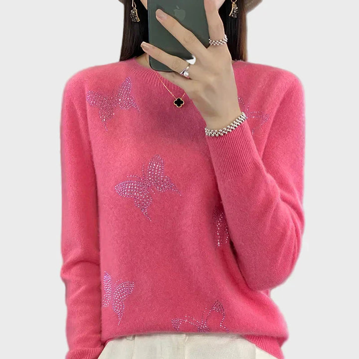 Knitted Women's Sweater with Butterfly Pattern