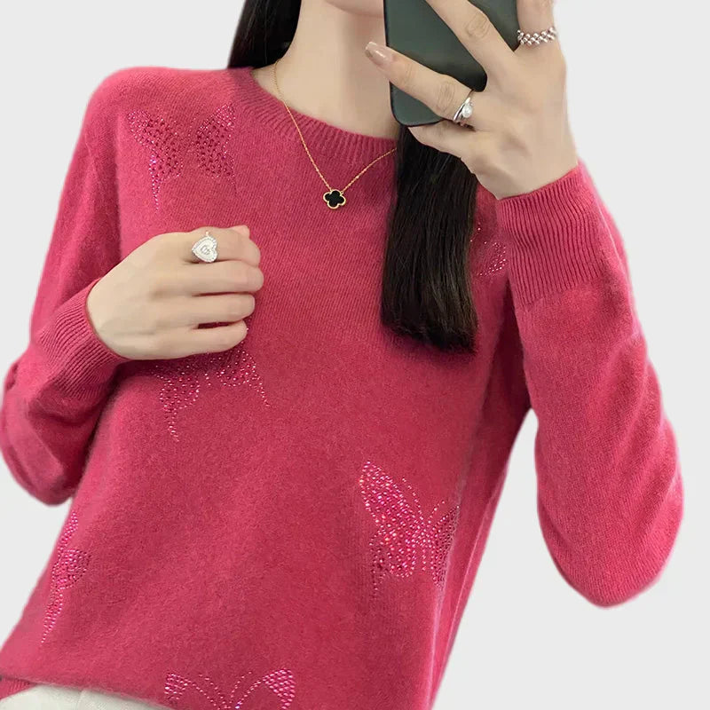 Knitted Women's Sweater with Butterfly Pattern