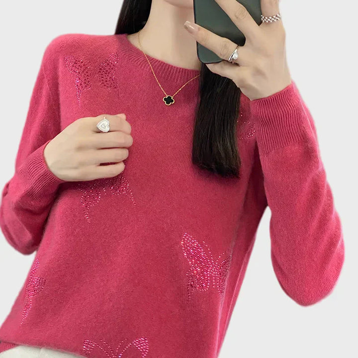 Knitted Women's Sweater with Butterfly Pattern