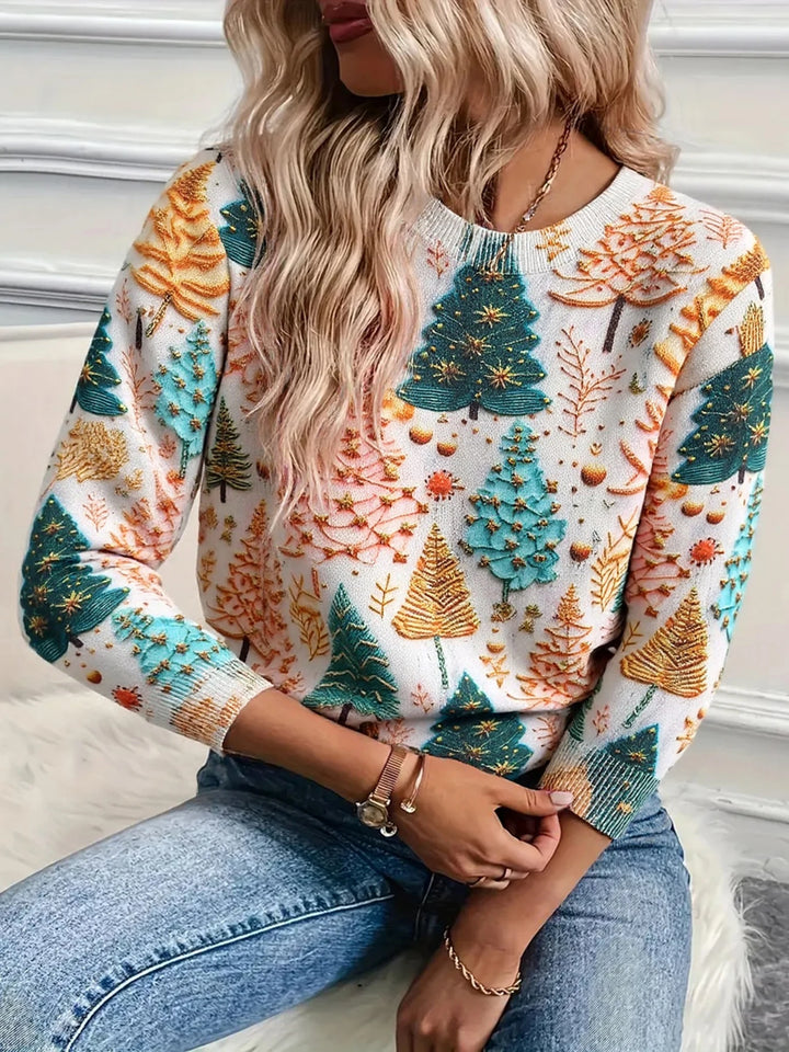 Women's Sweater Pullover Christmas Tree 2025 New Casual Long Sleeve Round Neck Pullover Sweater Top