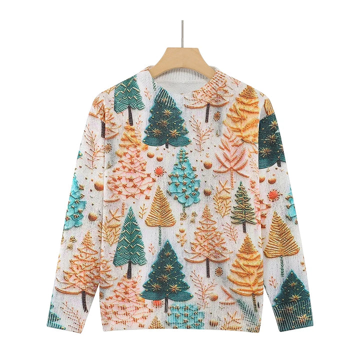 Women's Sweater Pullover Christmas Tree 2025 New Casual Long Sleeve Round Neck Pullover Sweater Top