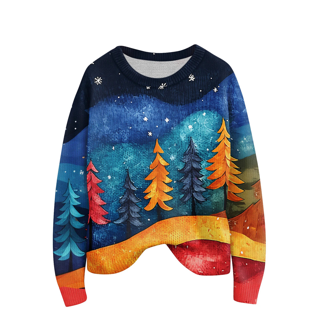 Christmas Ladies Printed Knitted Sweater Comfortable And Breathable Outdoor Round Neck Pullover Festival Atmosphere Costumes