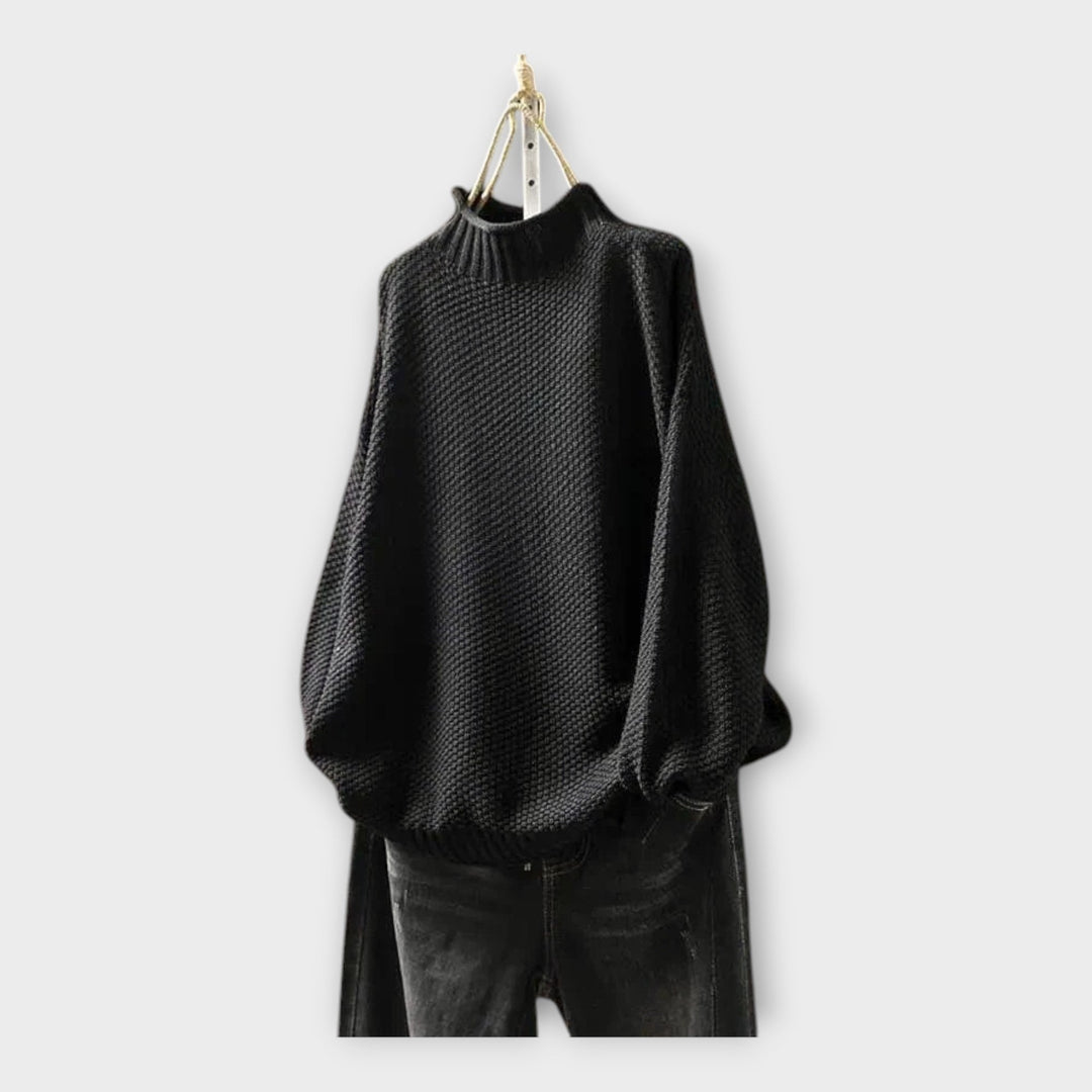 Knitted Blouse with High Collar