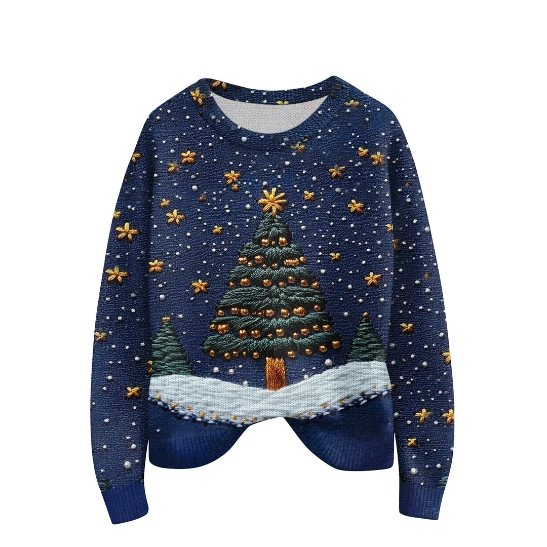 Christmas Ladies Printed Knitted Sweater Comfortable And Breathable Outdoor Round Neck Pullover Festival Atmosphere Costumes
