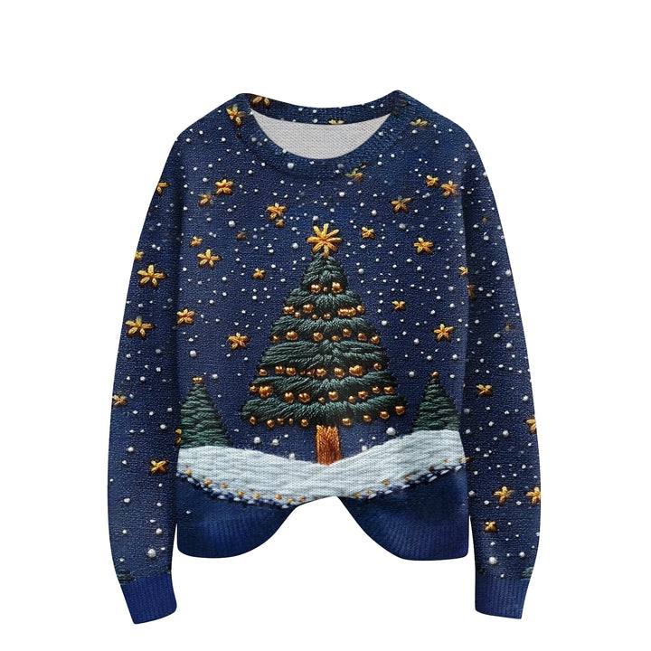 Christmas Ladies Printed Knitted Sweater Comfortable And Breathable Outdoor Round Neck Pullover Festival Atmosphere Costumes