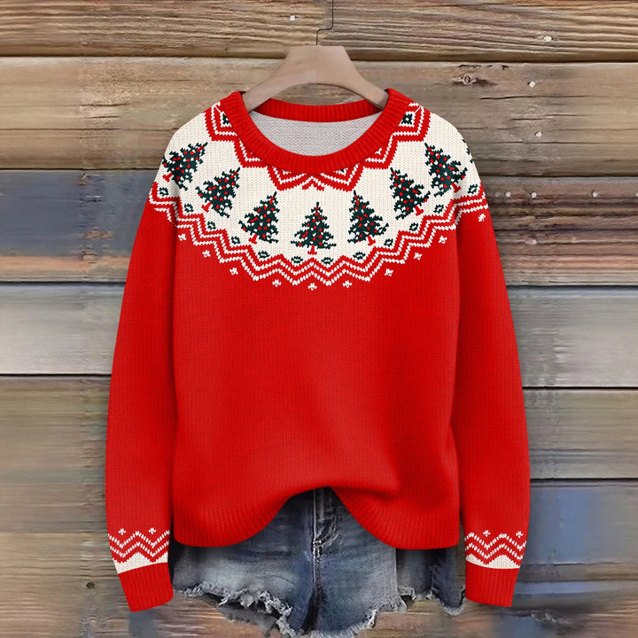 Christmas Ladies Printed Knitted Sweater Comfortable And Breathable Outdoor Round Neck Pullover Festival Atmosphere Costumes