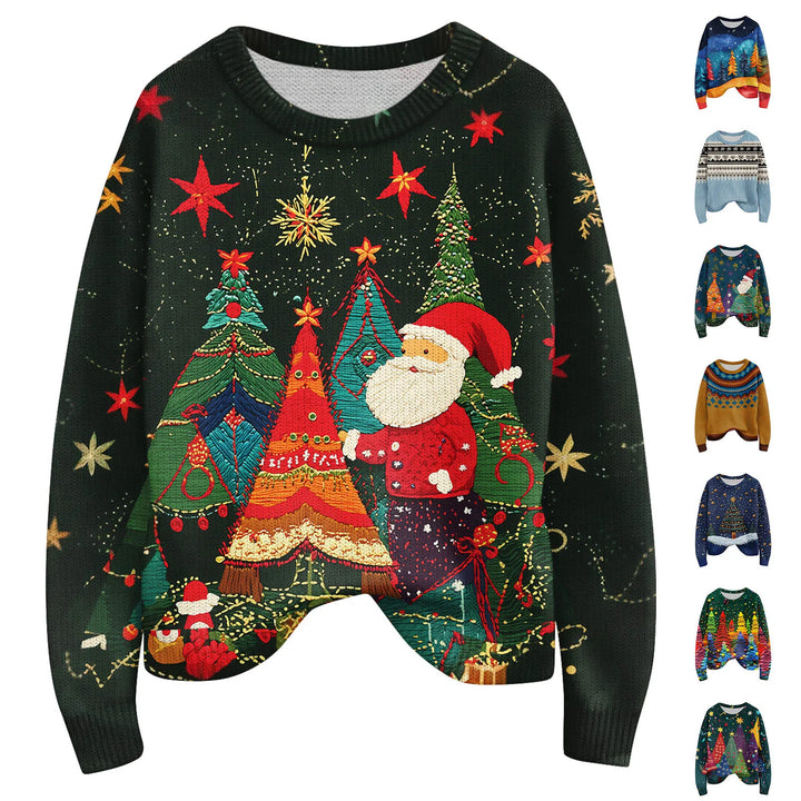 Christmas Ladies Printed Knitted Sweater Comfortable And Breathable Outdoor Round Neck Pullover Festival Atmosphere Costumes