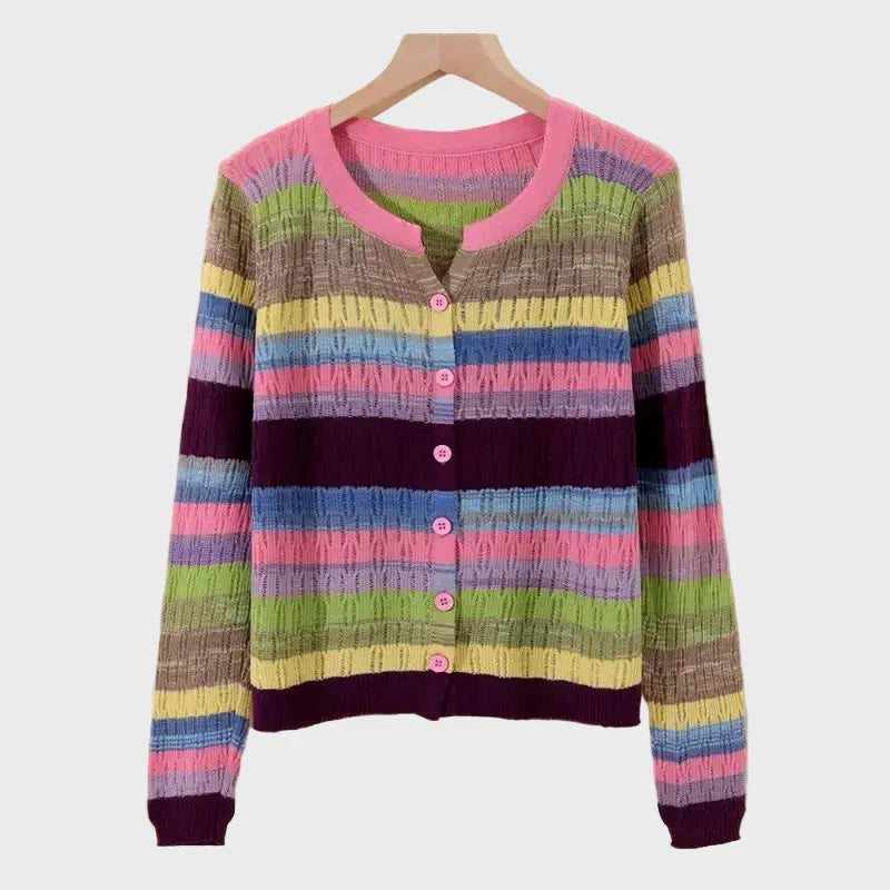 Knitted Cardigan with Retro Style Lines