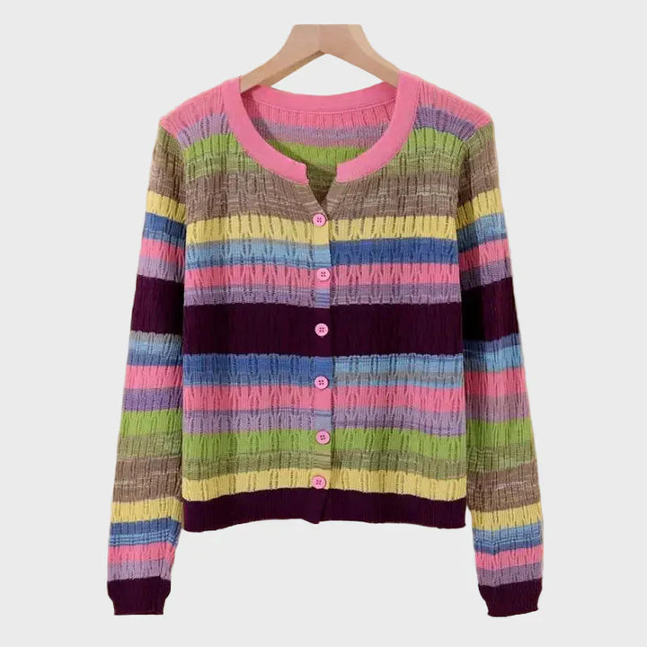 Knitted Cardigan with Retro Style Lines