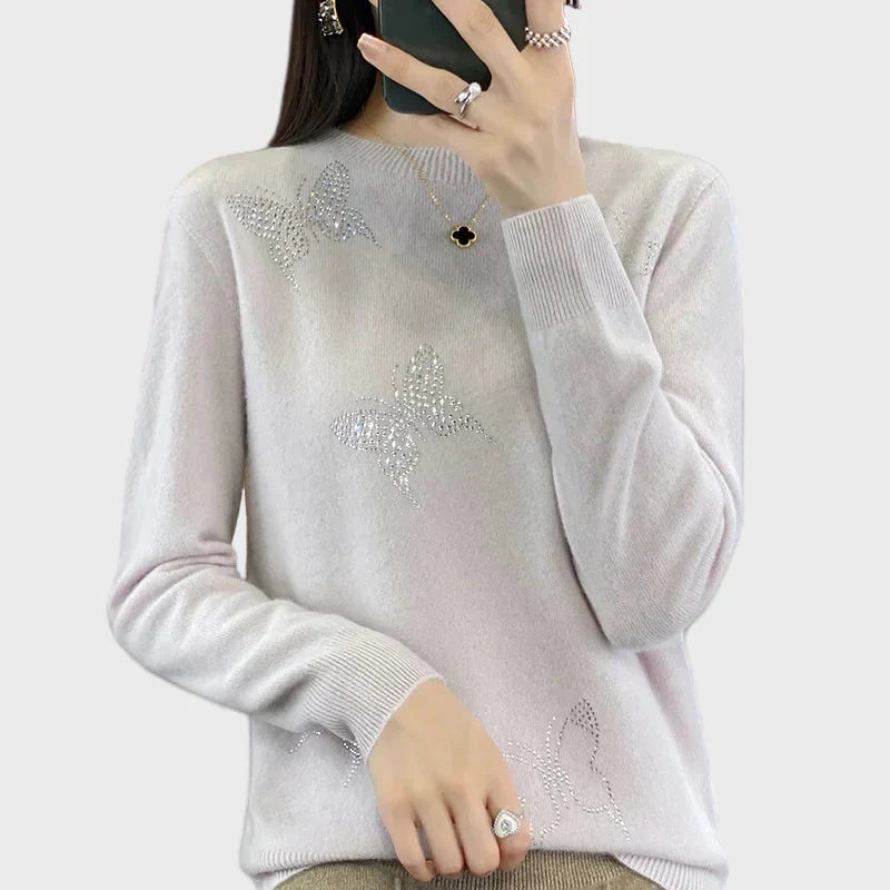 Knitted Women's Sweater with Butterfly Pattern