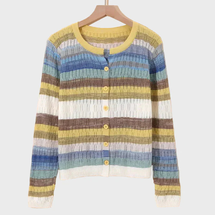 Knitted Cardigan with Retro Style Lines