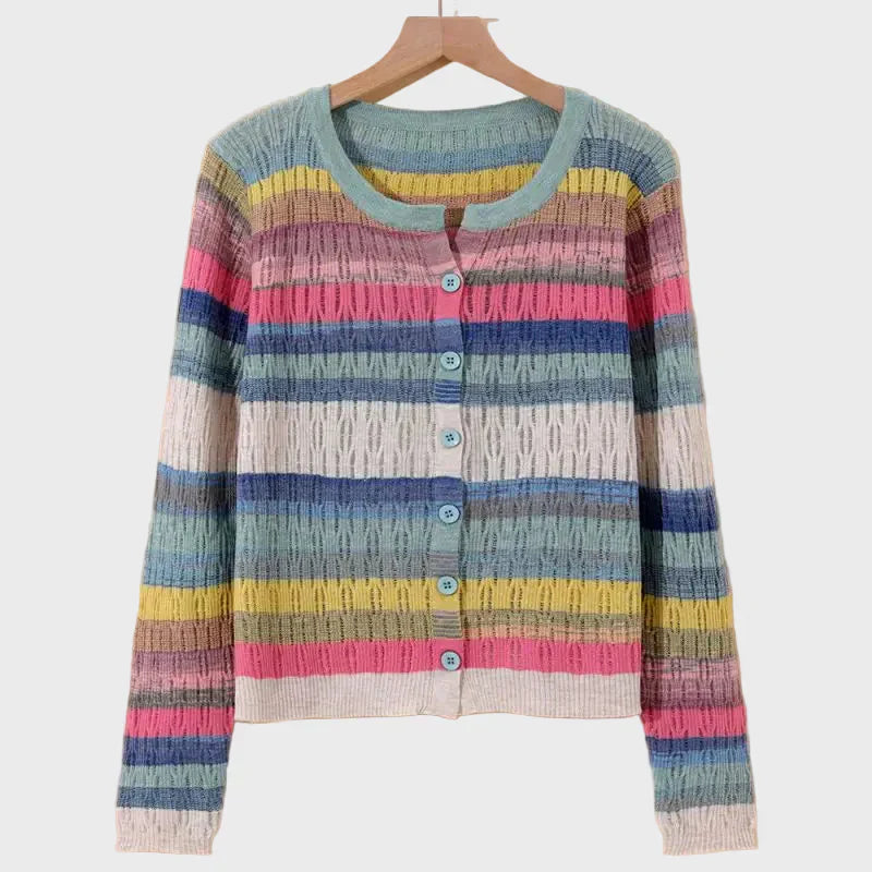Knitted Cardigan with Retro Style Lines