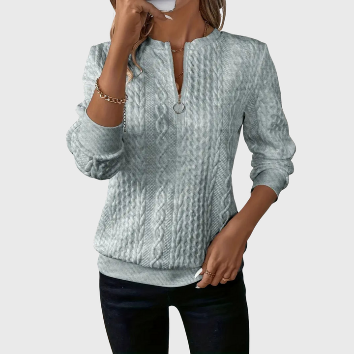 Elena - Women's Sweater with Zipper and Knitted Pattern