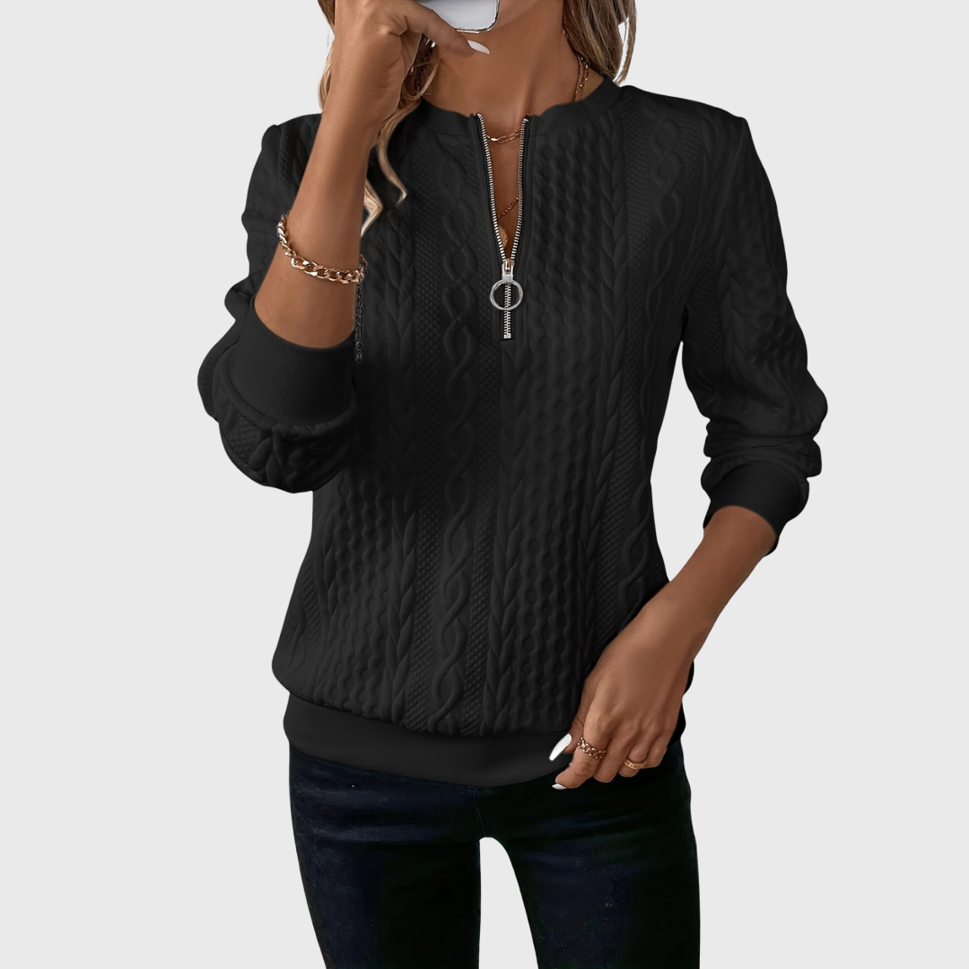 Elena - Women's Sweater with Zipper and Knitted Pattern