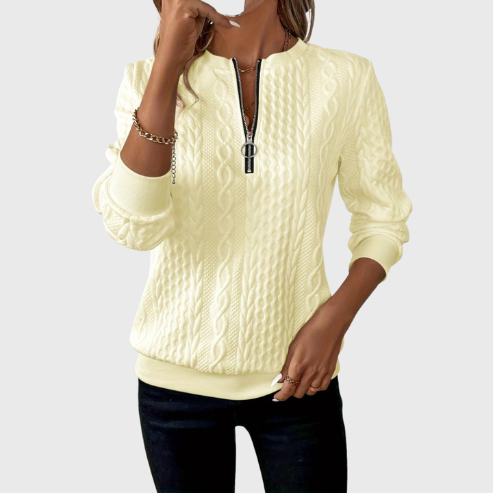 Elena - Women's Sweater with Zipper and Knitted Pattern