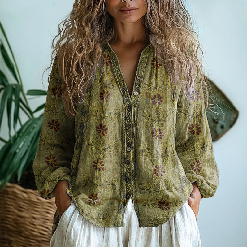 Mary Boutique™  | Ambre - Vintage Leaf Print Blouse