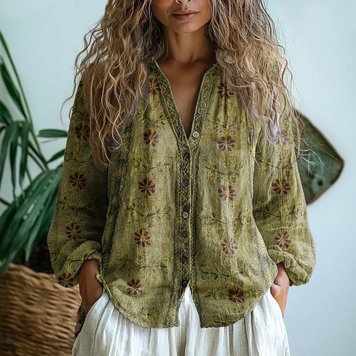 Mary Boutique™  | Ambre - Vintage Leaf Print Blouse
