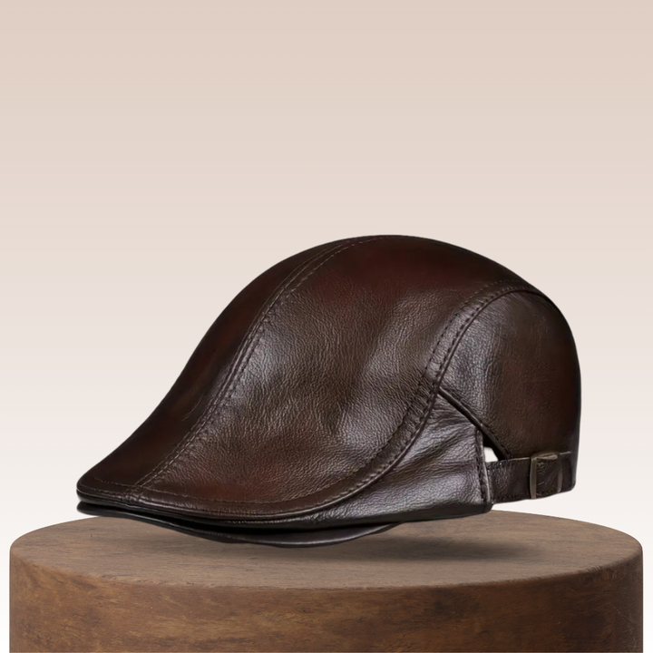 Hanz | Genuine leather adjustable newsboy cap