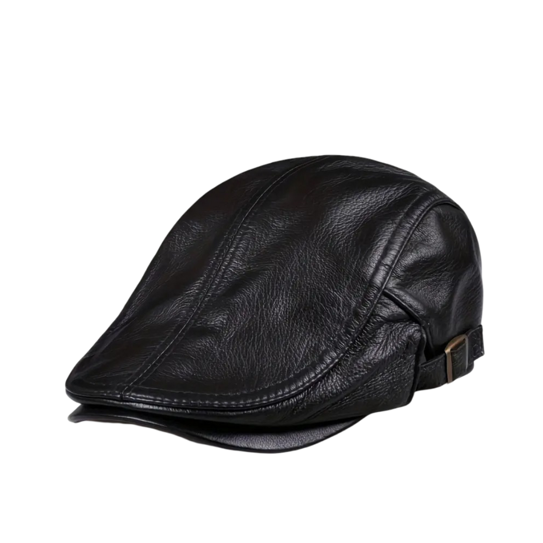 Hanz | Genuine leather adjustable newsboy cap