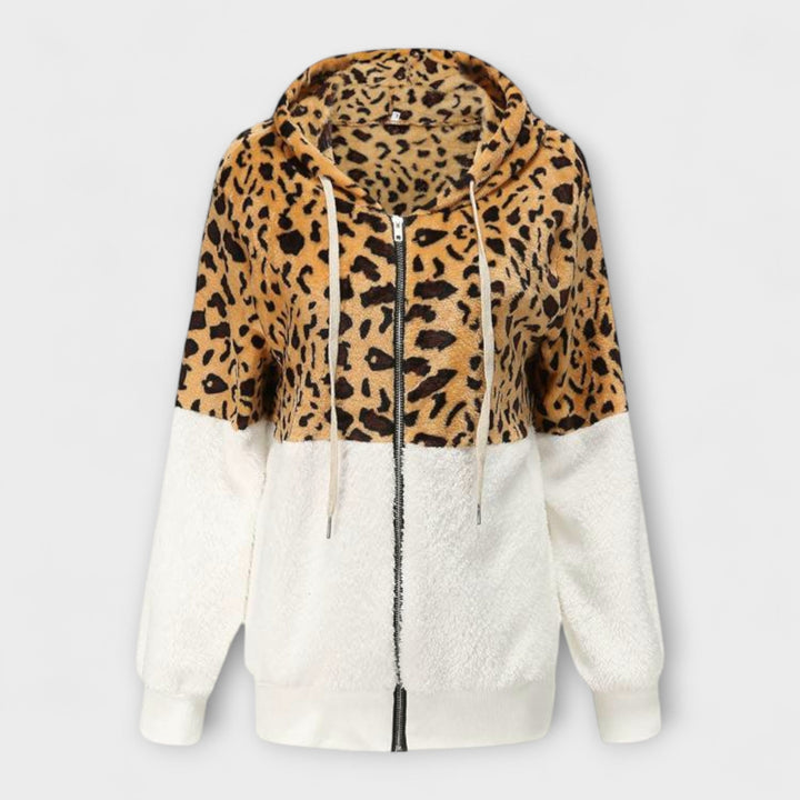 Lea - Fleece Jacket with Hood in Leopard Print
