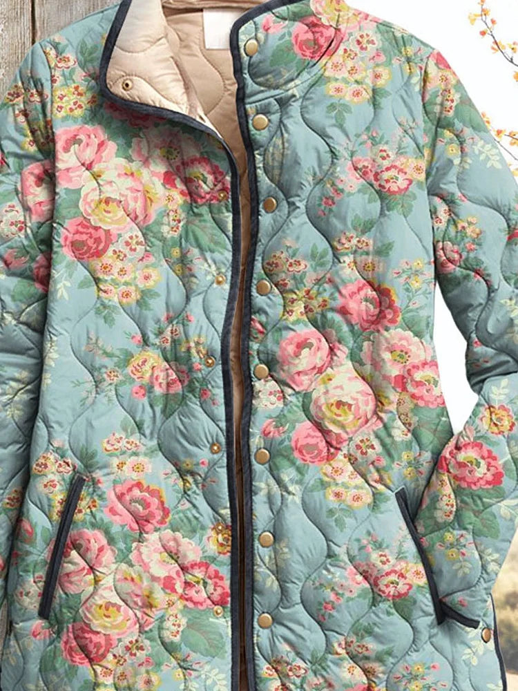 Women's jacket with a beautiful floral print, quilted (Pre-order, see description)