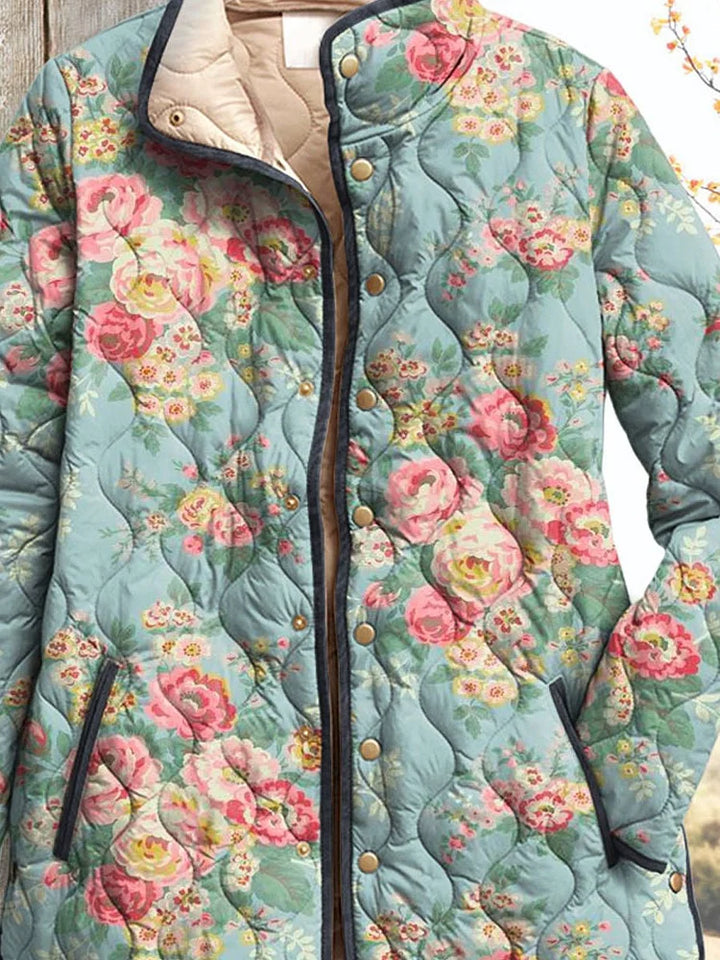 Women's jacket with a beautiful floral print, quilted (Pre-order, see description)