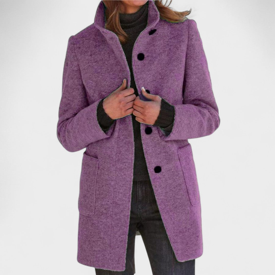 Coat - Classic Wool Coat with Retro Buttons