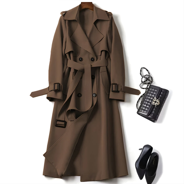 Charlène | Classic Long Trench Coat with Belt