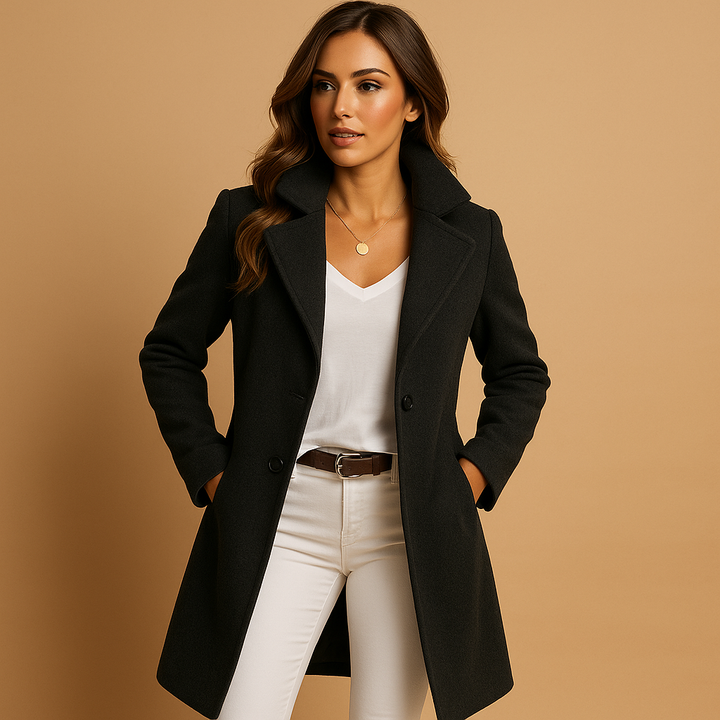 Juline | Long Warm and Elegant Structured Coat for Women