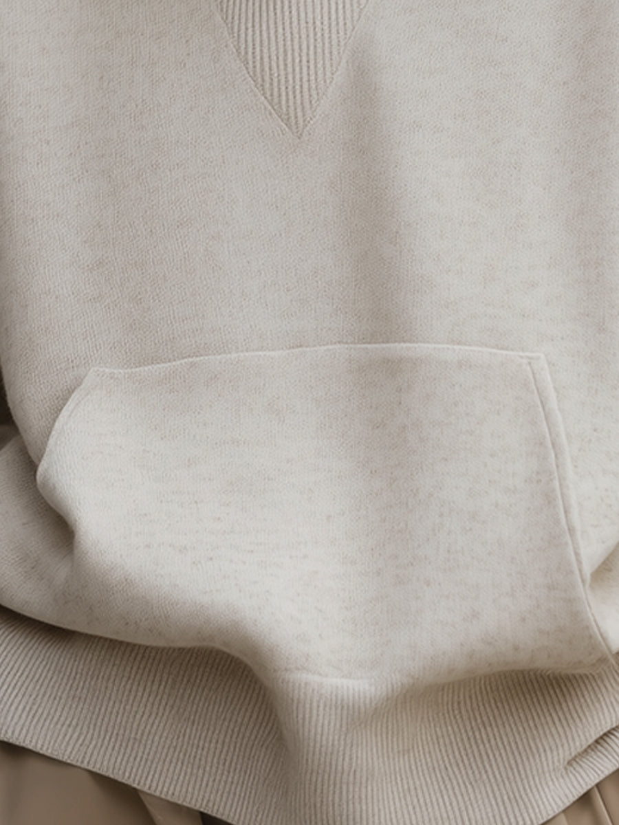Ivory Relaxed Hoodie With Kangaroo Pocket