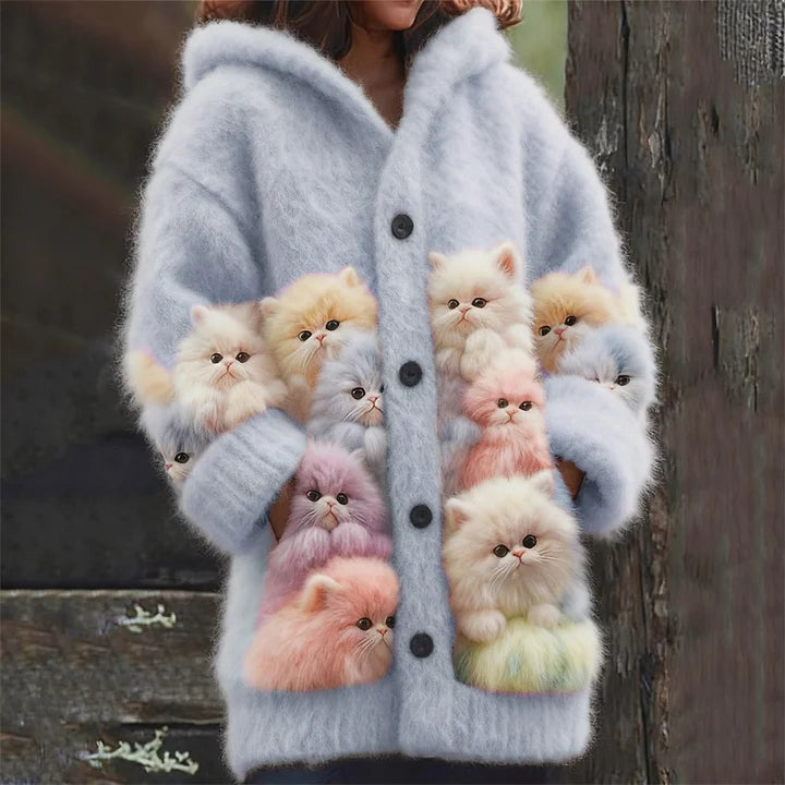 Kelsie | Cozy Cardigan with Hood and Cats