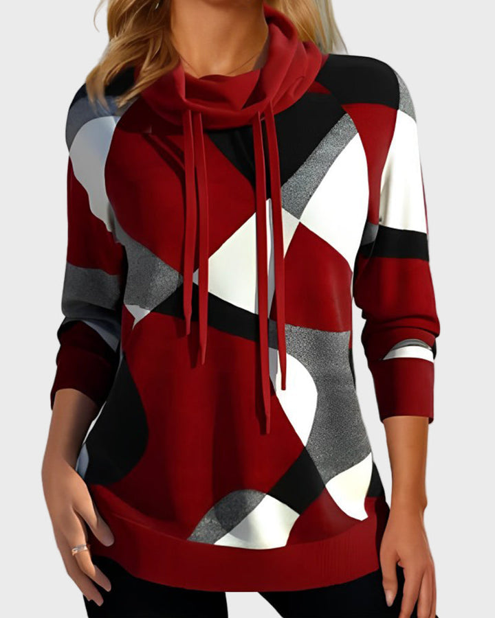 Knitted sweater with artistic design and hood