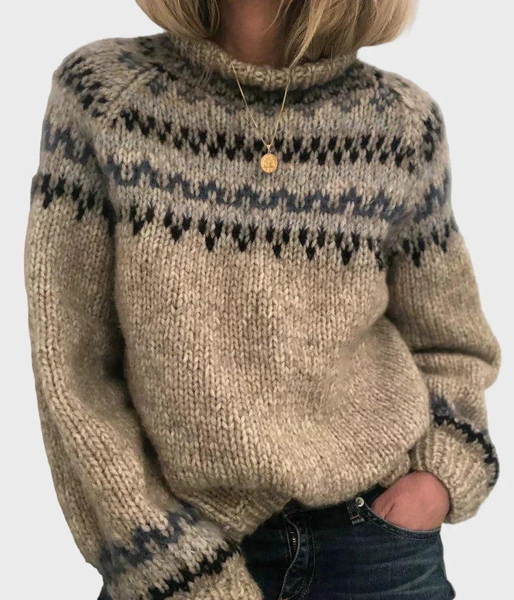 Knitted Women's Sweater with Round Neckline