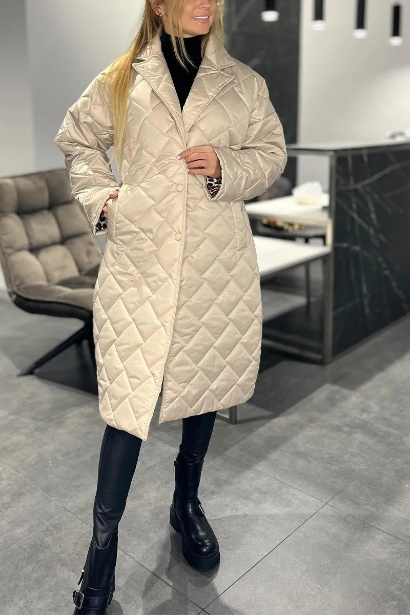 Mariette | Long Quilted Coat with Discreet Leopard Lining